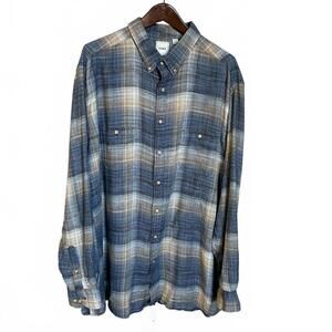 ROWM Men's Casual Plaid Button-Up Shirt Size 3XT Blue and Beige Plaid